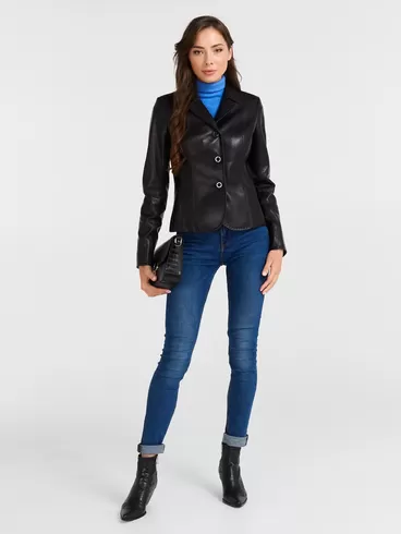 Кожаный пиджак женский 316рс, черный, р. 42, арт. 90500-2