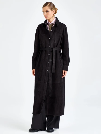 Черный женский замшевый плащ премиум класса 3112з, размер 46, артикул 92380-6