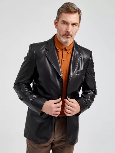 Кожаный пиджак мужской 543, черный, р. 48, арт. 28952-5