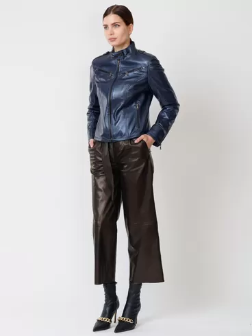Кожаный комплект женский: Куртка 399 + Брюки 05, синий/черный, р. 44, арт. 111176-1