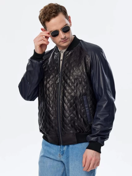 Короткая кожаная куртка бомбер для мужчин премиум класса 535ст, черная, размер 50, артикул 29740-4