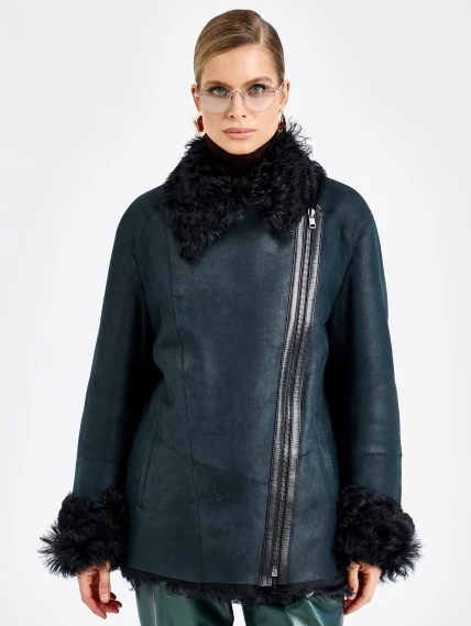 Короткая женская дубленка из тиградо 2088, синяя, размер 46, артикул 92700-4