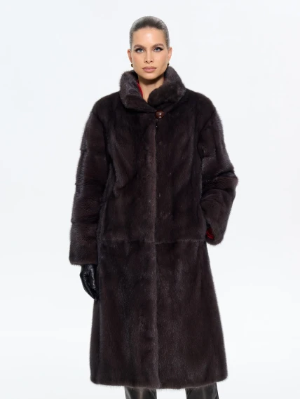 Длинная женcкая шуба  из меха норки Москвичка -1756, графитовая, размер 48, артикул 65450-0