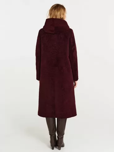 Пальто из астрагана утепленное женское 49мех, с капюшоном, бордовое, р. 46, арт. 17481-3