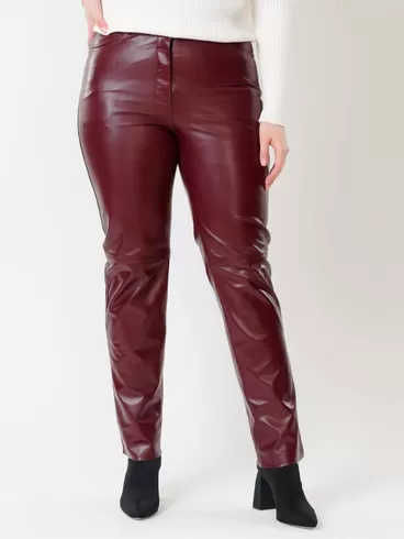 Кожаные зауженные брюки женские 02, из натуральной кожи, бордовые, р. 42, арт. 85490-4