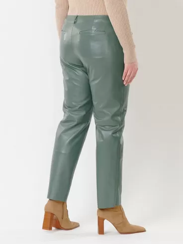 Кожаные зауженные брюки женские 03, из натуральной кожи, оливковые, р. 42, арт. 85381-2