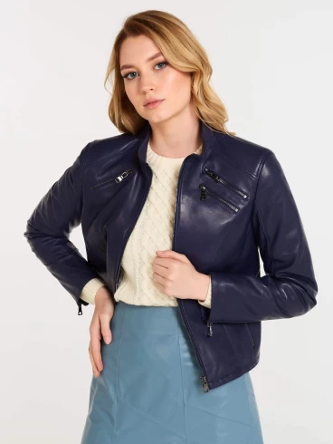 Кожаный комплект женский: Куртка 3004 + Юбка 01рс, синий/голубой, размер 44, артикул 111122-1