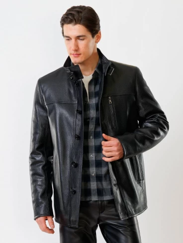Кожаная куртка утепленная мужская 518ш, черная, размер 50, артикул 40370-0