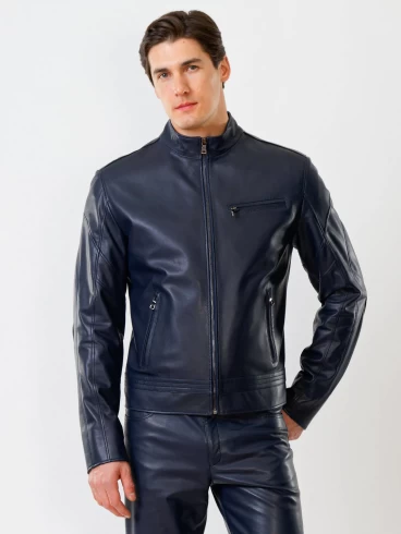 Кожаная куртка мужская 506о, синяя, размер 48, артикул 28580-0