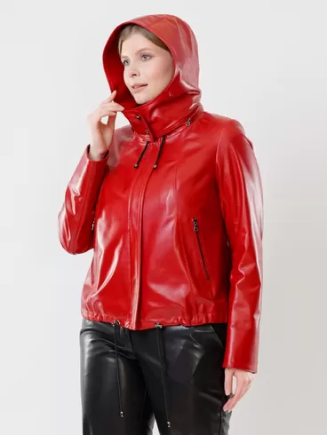 Кожаный комплект: Куртка женская 305 + Брюки женские 03, красный/черный, р. 44, арт. 111148-4