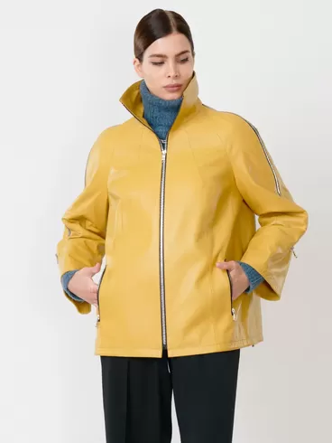 Кожаная куртка женская 385, желтая, р. 48, арт. 90570-6