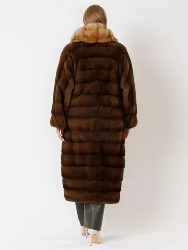 Пальто из меха норки с соболем женское 1150в, длинное, коричневое, арт. 32750-4