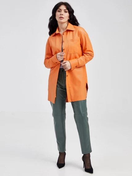 Кожаный костюм женский: Рубашка 01_3 + Брюки 03, оранжевый/оливковый, размер 46, артикул 111118-0