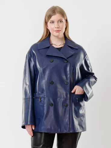 Кожаная двубортная куртка женская 3002, синяя, р. 58, арт. 91420-5