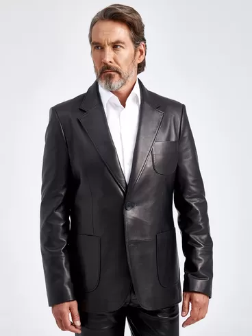 Кожаный пиджак мужской 555, черный, p. 50, арт. 29070-1