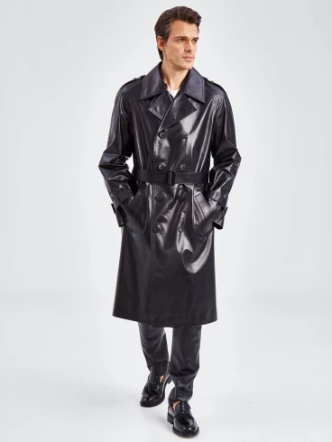 Двубортное мужское кожаное пальто премиум класса 553, черное, размер 50, артикул 71340-0