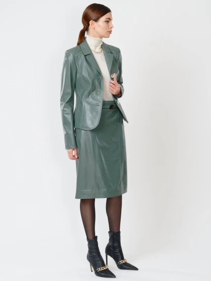 Кожаный костюм женский: Пиджак 316рс + Юбка-карандаш 02рс, оливковый, размер 44, артикул 111154-6