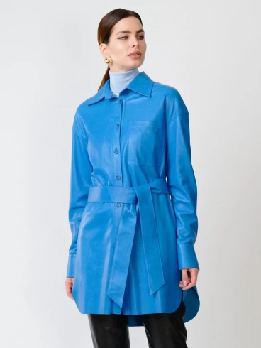 Кожаный костюм женский: Рубашка 01_1 + Брюки 02, голубой/черный, размер 46, артикул 111130-3