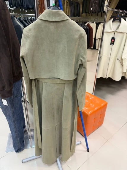 Зеленый женский замшевый плащ премиум класса 3103з, размер 44, артикул 92240-1