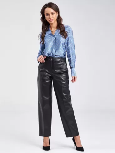 Кожаные брюки со стрелкой премиум класса женские 08, из натуральной кожи, черные, р. 42, арт. 85920-3