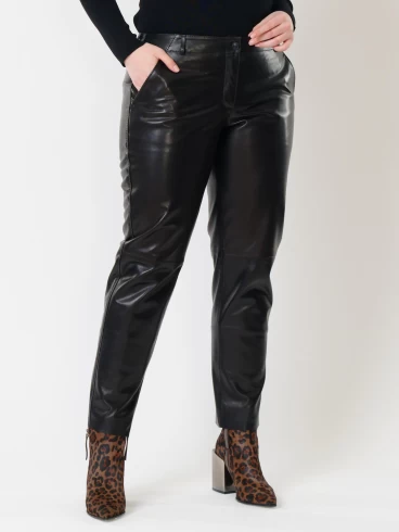 Кожаные зауженные брюки женские 03, из натуральной кожи, черные, р. 44, арт. 85501-6