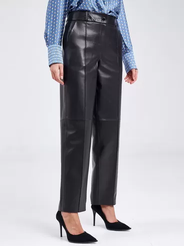 Кожаные брюки со стрелкой премиум класса женские 08, из натуральной кожи, черные, р. 42, арт. 85920-4