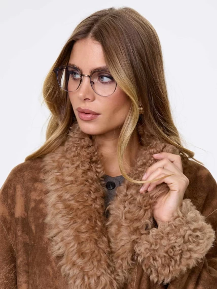 Длинная дубленка из натуральной овчины тиградо для женщин премиум класса 2020, светло-коричневая, размер 50, артикул 62470-3