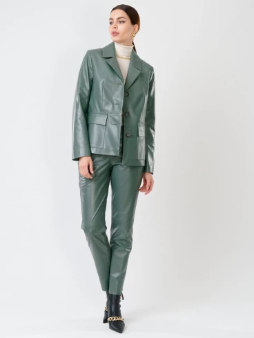 Кожаный костюм женский: Пиджак 3007 + Брюки 03, оливковый, размер 46, артикул 111136-0