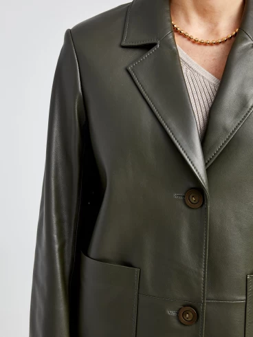 Кожаный пиджак женский 3016, оливковый, размер 54, артикул 91630-6