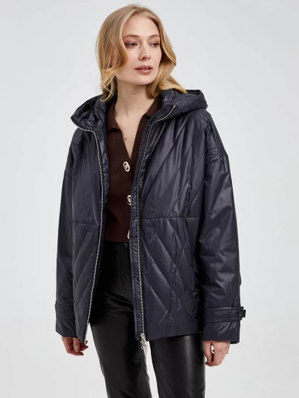 Демисезонный комплект женский: Куртка 20007 + Брюки 03, синий/черный, размер 42, артикул 111332-2