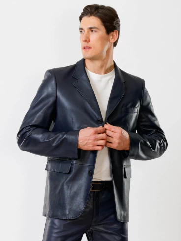 Кожаный пиджак мужской 543, синий, р. 48, арт. 27320-5