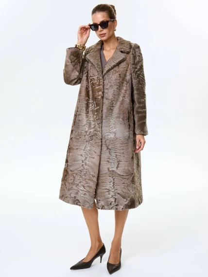 Длинная женская шуба из меха каракульчи премиум класса Лола(ав), светло-коричневая, размер 50, артикул 33990-3