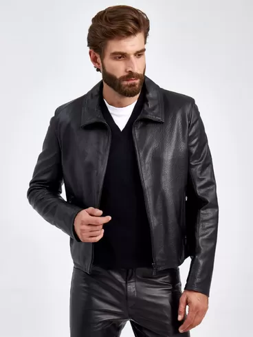 Кожаный комплект мужской: Куртка 2010-9 + Брюки 01, черный, р. 48, арт. 140600-6