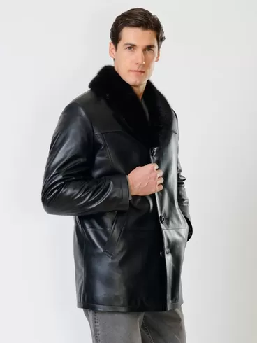 Кожаная куртка зимняя премиум класса мужская 534мех, с мехом норки, черная, р. 48, арт. 40280-1