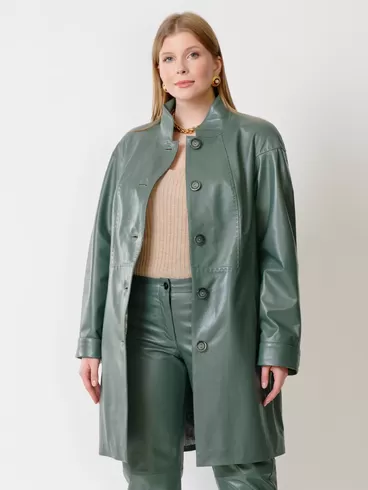 Кожаный комплект: Куртка женская 378 + Брюки женские 03, оливковый/оливковый, р. 46, арт. 111159-3
