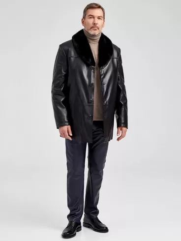 Кожаная куртка зимняя премиум класса мужская 534мех, с мехом норки, черная, р. 46, арт. 40492-4