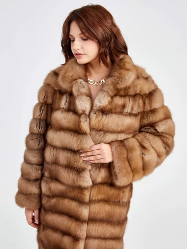 Зимний комплект женский: Шуба из меха куницы Лола + Брюки 03, коричневый, размер 44, артикул 111328-4