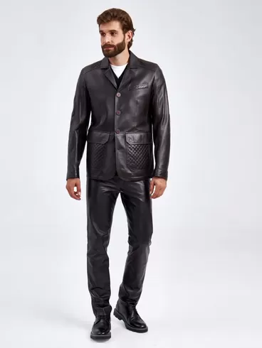 Кожаный пиджак мужской 530, коричневый, p. 50, арт. 29120-5