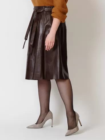 Кожаная юбка расклешенная 01рс, из натуральной кожи, коричневая, р. 52, арт. 85131-6