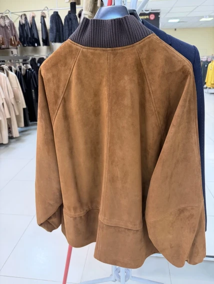 Женская замшевая куртка оверсайз премиум класса 3115з, виски, размер 48, артикул 92440-1