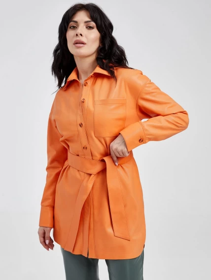 Кожаный костюм женский: Рубашка 01_3 + Брюки 03, оранжевый/оливковый, размер 46, артикул 111118-4
