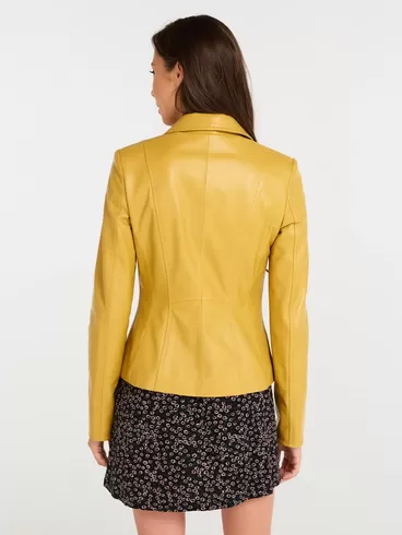 Кожаный пиджак женский 316рс, желтый, р. 42, арт. 90090-4