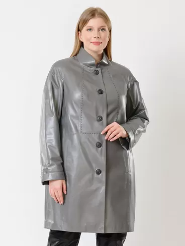 Кожаное пальто женское 378, серое, р. 46, арт. 91261-5