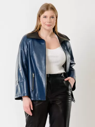 Кожаный комплект женский: Куртка 385 + Брюки 04, синий/черный, р. 48, арт. 111383-5