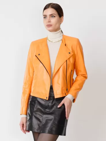 Кожаная женская куртка косуха 389, оранжевая, размер 46, артикул 90880-0