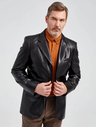 Кожаный пиджак мужской 543, черный, р. 48, арт. 28952-5