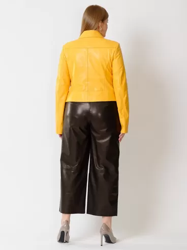 Кожаный комплект: Куртка женская 3005 + Брюки женские 05, желтый/черный, р. 44, арт. 111119-1