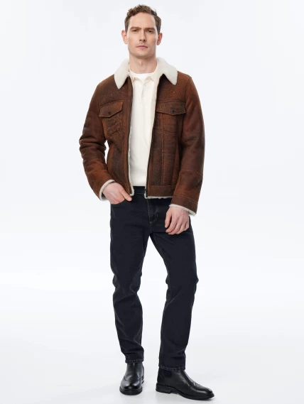 Мужская дубленка в джинсовом стиле премиум класса 437, коричневая, размер 50, артикул 71490-6