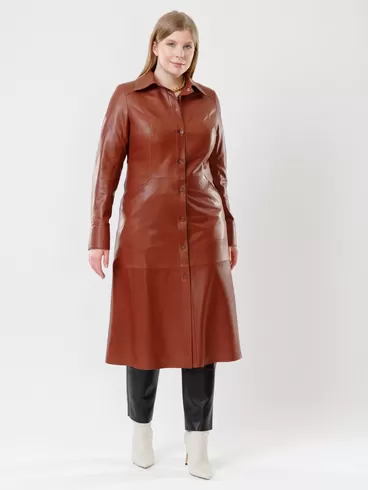 Кожаный комплект: Платье - рубашка женская 02 + Брюки женские 03, коричневый/черный, размер 46, артикул 111135-6