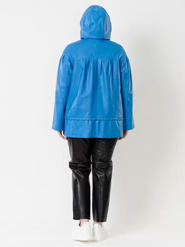 Кожаный комплект женский: Куртка 303у + Брюки 04, голубой/черный, р. 48, арт. 111201-2